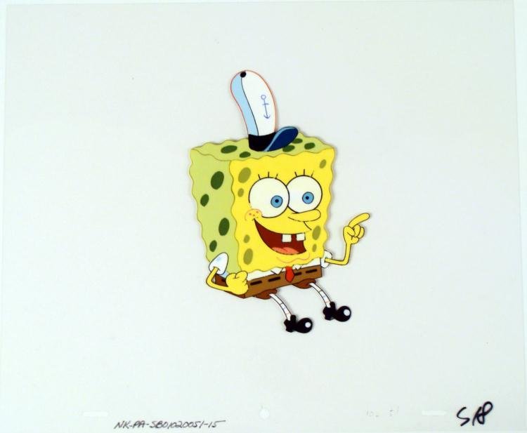Original Animation Cel Art SpongeBob Classic Outfit: This original animation cel is from the Nickelodeon TV show SpongeBob Squarepants. The story takes place under the deep blue sea in Bikini Bottom, where SpongeBob resides. Sp