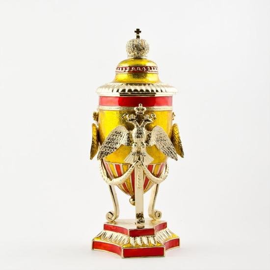 Faberge Inspired Imperial Dynasty Egg: Faberge Imperial Dynasty Egg. The double-headed eagle is a common symbol in Russian heraldry which was adopted from the Byzantines by Several Eastern European nations and continue to be used as the na