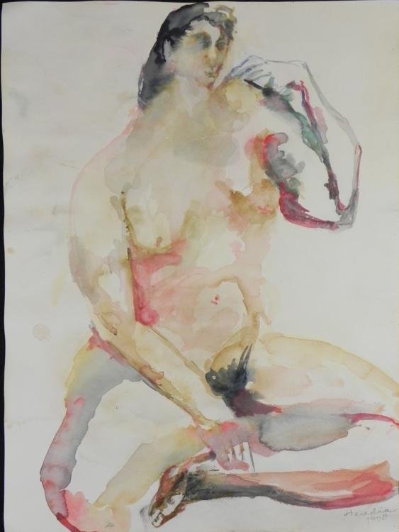 Betty Snyder Rees Original Painting Seated Female Nude: This original painting is from a series of water color studies of female nudes." They are examples made during a class the artist taught at Pacific Grove Art Center in California. * * * This nude