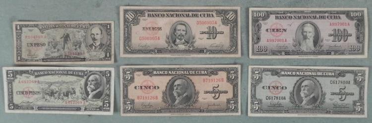 6 Diff Old Cuban Currency 1950-60 1, 5, 10, 100 Pesos: 6 Different Old Cuban Currency * Dates: 1950-1960Denominations: 1, 5, 10, 100 Pesos