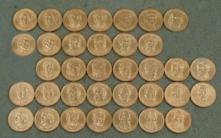 35 Coin Presidential Dollar Set UNC 2007-2011: This a 35 coin set of Presidential Dollars, all uncirculated. * * * 2007 George Washington -P, D 2007 John Adams - P, D 2007 Thomas Jefferson - P, D 2007 James Madison - D 2008 James Monroe - P,