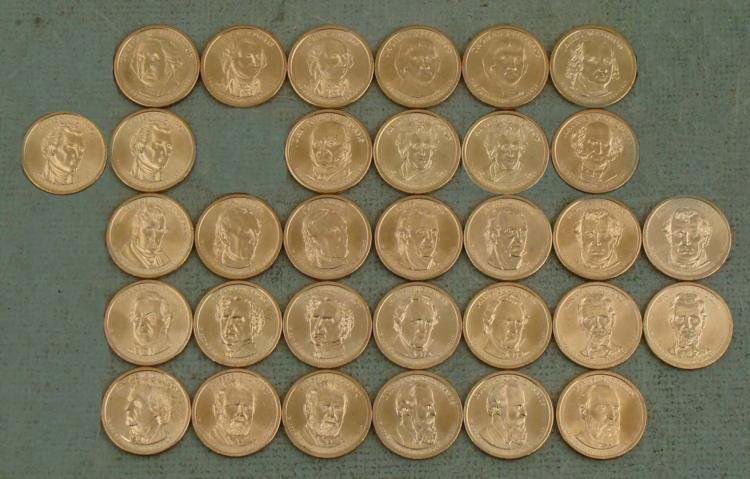31 Coin Presidential Dollar Set 2007-2011 UNC: This a 31 coin set of Presidential Dollars, all uncirculated. * * * 2007 George Washington - D 2007 John Adams - P, D 2007 Thomas Jefferson - P, D 2007 James Madison - P, D 2008 James Monroe - P