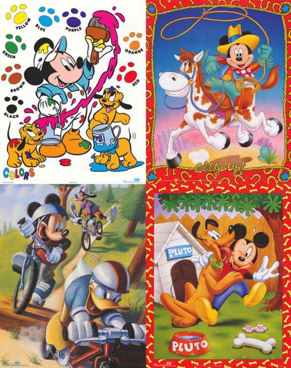 4 Disney Prints Mickey Mouse & Friends Painting, Pluto: Here are four prints from the wonderful world of Disney, featuring the incomparable Mickey Mouse and friends. * Medium: Print on paper Condition: ExcellentMickey Mouse: Giddy UpSize: 20 x 16Mickey &am