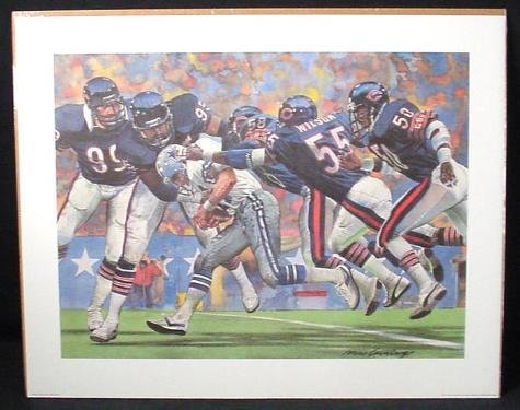 Defense 1985 Bears Champs Corning Art Print Football: Here's a great lithograph by noted sports artist Merv Corning showing a highlight of the Chicago Bears 1985 Super Bowl season - the 11th Week trouncing of the Cowboys (44-0!) * * Published by Sears an