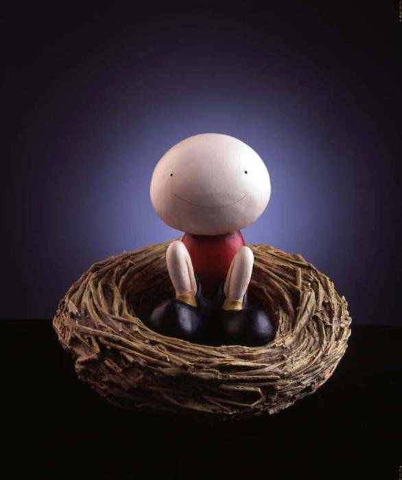 Mackenzie Thorpe 'A New Child' Painted Cast Resin: Artist: Mackenzie Thorpe Title: A New Child Medium: Hand Painted Cast Resin Dims: 9.25" x 11" x 11" Edition: 395 Arabic Biography * Internationally renowned artist Mackenzie Thorpe was raised in the i