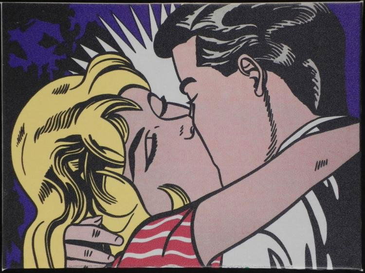 Kiss Roy Lichtenstein Lithograph Print Canvas Art: The Kiss Roy Lichtenstein Lithograph Comic Strip Canvas Art * * * Title: "The Kiss" * * Artist: Roy Lichtenstein * * Medium: unsigned offset lithograph print transferred onto canvas: stretch