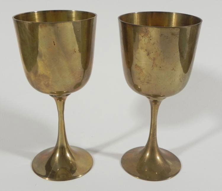 VINTAGE PAIR OF BRASS GOBLETS 5 1/2" TALL