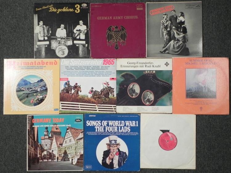 TEN VINTAGE LP's-MOSTLY GERMAN, WWII, WWI: HERE ARE TEN VINTAGE LP's, MOSTLY GERMAN, WWII, WWI. SUMMER OF '42 LP IS INCLUDED FOR COMFORT MUSIC. *