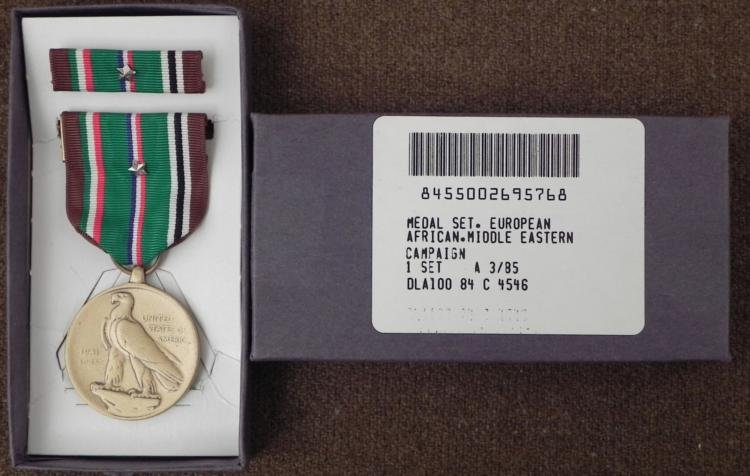 WWII CAMPAIGN MEDAL SET WWII U.S. EUROPEAN AFRICAN: OFFERED HERE IS A WWII U.S. EUROPEAN, AFRICAN, MIDDLE EASTERN CAMPAIGN MEDAL SET. IT COMES COMPLETE WITH A HONOR STAR ON RIBBON AND RIBBON BAR. *