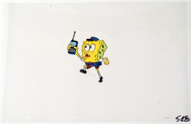 Animation Original Cel On the Call Spongebob Art: This original animation cel is from the Nickelodeon TV show SpongeBob Squarepants. The story takes place under the deep blue sea in Bikini Bottom, where SpongeBob resides. Sp