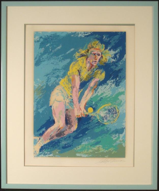 LeRoy Neiman Signed Ltd Ed Print Bjorn Borg: This limited edition Neiman print portrays the Swedish tennis star Bjorn Borg, his vibrant yellow hair and shirt emphasizing his lightning speed on the court. * Artist: LeRoy NeimanSignature: In penci