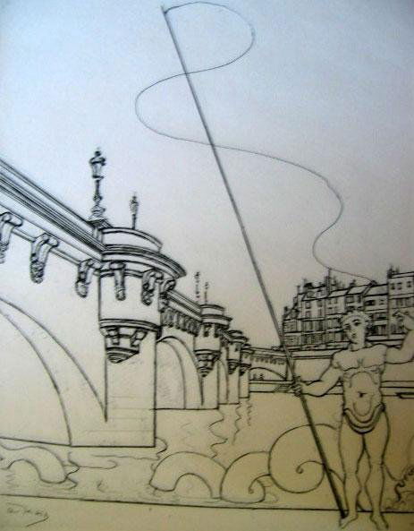 Andre Derain Posthumous Etching Le Pont Neuf: This is a the New Bridge across the River Seine in Paris. * Artist: Andre Derain (Posthumous) Title: Le Pont Neuf Medium: Etching on paper Sheet size: 17" x 12-3/4" Condition: Excellent * Biography:An