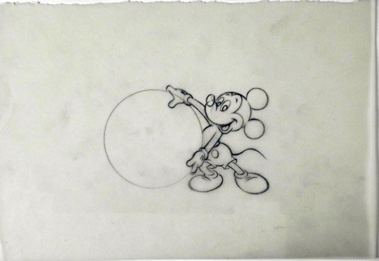 Original Drawing Disney Mickey Mouse Animation Big Ball: Mickey Mouse is a cartoon character created in 1928 by Walt Disney and Ub Iwerks at The Walt Disney Studio. Mickey is an anthropomorphic mouse and typically wears red shorts, large yellow shoes, and w