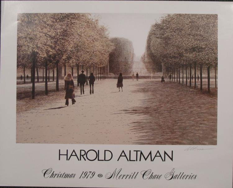 Harold Altman Signed Afternoon Shadows Poster Litho: Artist: Harold Altman * Title: Afternoon Shadows * Medium: Poster lithograph print on uncut paper * Signature: Signed by artist, lower right in pencilPublisher: Merrill Chase Galleries * Size: 17" x 2
