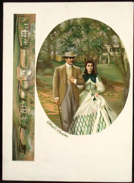 William Chambers Original Gone With The Wind Civi;l War: This original portrait on canvas is recognizable as a scene from the movie "Gone With The Wind," and also as an image that originally appeared on a well known music box produced by the Edwin M. Knowle