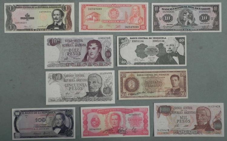 10 Pcs of Mixed Crisp UNC South American Countries: 10 Pcs of Mixed Crisp UNC South American Countries * Condition: crisp uncirculatedArgentina (3 different)Dominican RepublicEcuadorColumbiaUruguayPeruVenezuela * Paraguay *