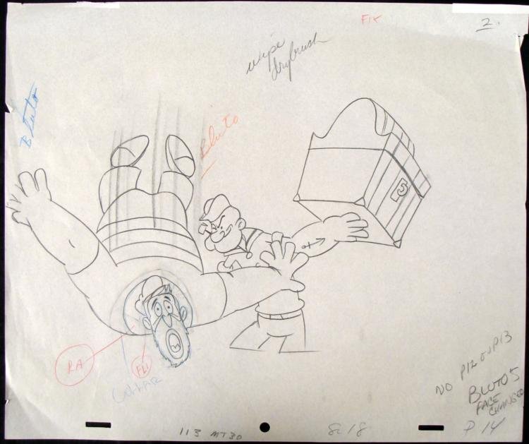 Animation Original Watch Out Bluto Drawing Popeye: Even though there is no absolute sense of continuity in the stories, certain plot and presentation elements remain mostly constant, including purposeful contradictions in Popeye's capabilities. Though