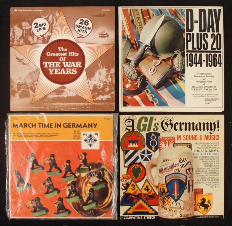 4 LP'S WWII ERA GREATEST HITS OF WAR YEARS DDAY PLUS 20: OFFERED HERE ARE 4 LPS THAT ARE FROM THE WWII ERA. IN THIS LOT YOU WILL RECEIVE: * GREATEST HITS OF THE WAR YEARS (1974), BY TELE HOUSE INC * MARCH TIME IN GERMANY, BY TELEFUNKEN * A GI'S GERMANY! IN 
