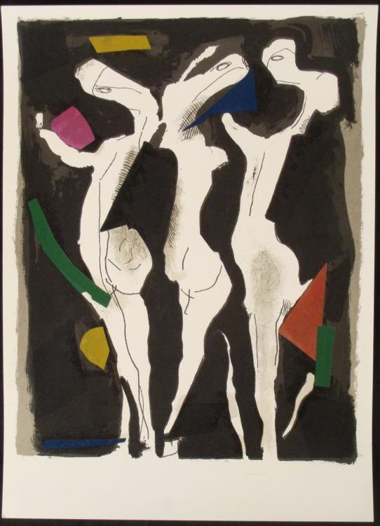 Marino Marini Art Print Three Graces: The traditional three graces from Greek mythology represent charm, beauty, and creativity. Here they've taken on modern, abstract forms, in bold contrasts, with colored, uneven sided shapes. * * Artis