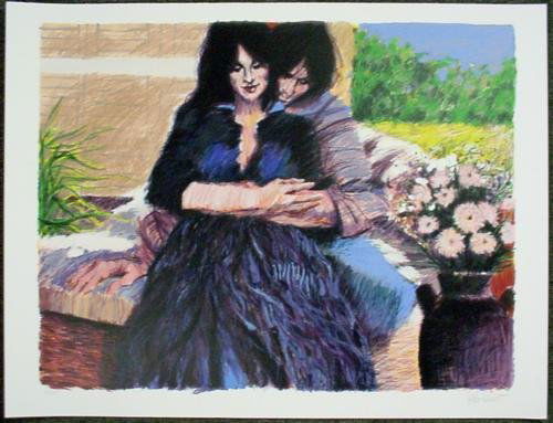 Aldo Luongo TIERNAMENTE Signed LE Fine Art Lovers Print: Offered here is a very beautiful and vibrant signed, limited edition fine art print by noted contemporary post-Impressionist, Aldo Luongo: * Title: "Tiernamente" * 1981 * Serigraph on Arches * Sheet s