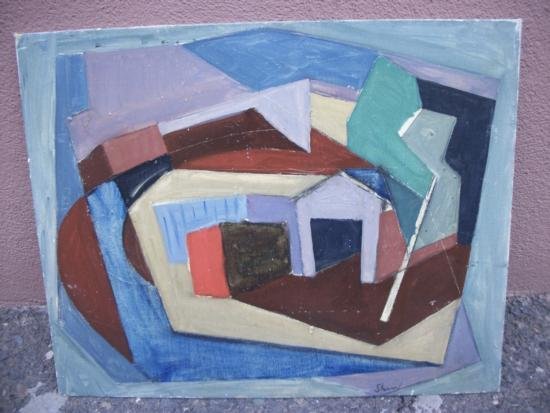 Beautiful Geometric Abstract Signed - Shaw: Beautiful/Talented Geometric Abstract on canvas Panel.Signed: "Shaw" (lower right).Age: Appears 1940'sSize: 16 x 20 in.Condition: ExcellentNotes: Painting needs frame.