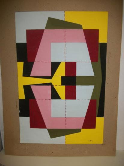 Vintage Geometric Abstract Signed - Carl Holty: Vintage Geometric Abstract. Gouache on Paper. Size: 22 x 15. Signed: "Holty" (lower Right). Colors remain vibrant despite advanced age. Art needs frame. Art was acquired without history or documentati