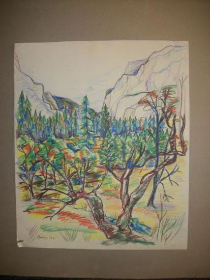 Talented Fauvist Landscape Signed/Dated Ben Benn '52: Talented Fauvist Landscape. Colored Pencil on Paper. Signed: "Benn 52" (lower right). Note: small piece of paper missing in lower corner. Does not enter art. Art needs matting and frame. Art is being