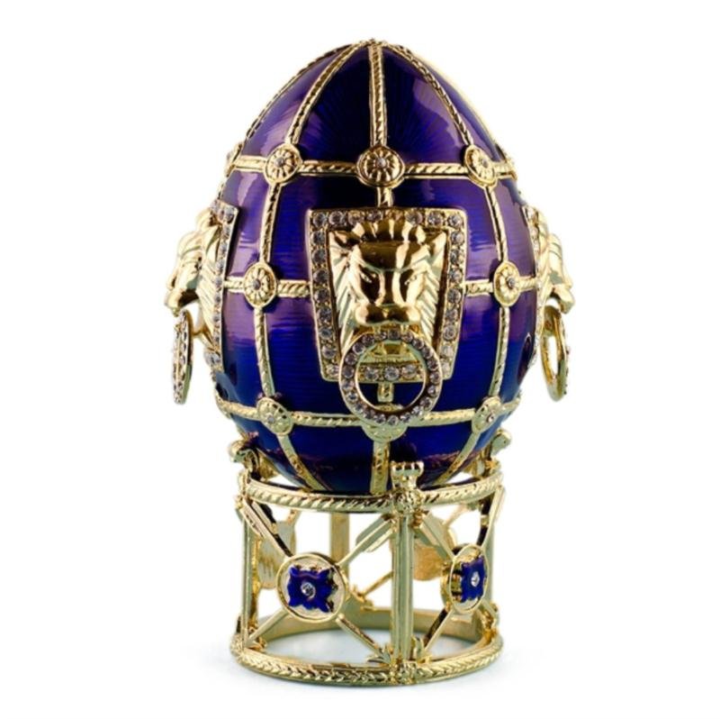 Russian Leo Faberge Egg: Two contrasting colors make the egg an absolute eye catcher and the perfect decoration for the dining room, bedroom, or living room! Dimensions: 4'' (H) X 2.25'' (D) Pewter, Enamel, Cr