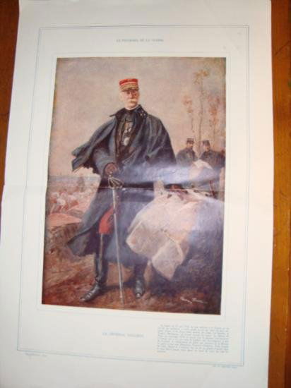 Authentic French military print General Gallieni 1916: Authentic and original French military WWI print from 1926 with the French General Gallieni. Joseph Simon Gallieni (24 April 1849 - 27 May 1916) was a French soldier, most active as a military com