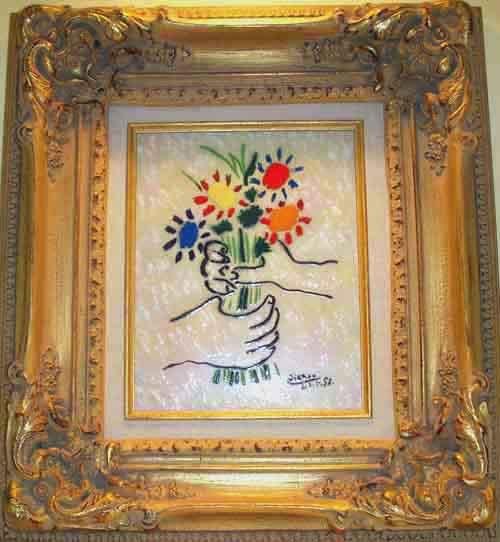 Bouquet Enamel on Copper 8x10 After Picasso: American Artist Max Karp is one of the few contemporary painters to use enamel for his artistic work. He is internationally acclaimed as the father of modern enameling. His place in art history is ass