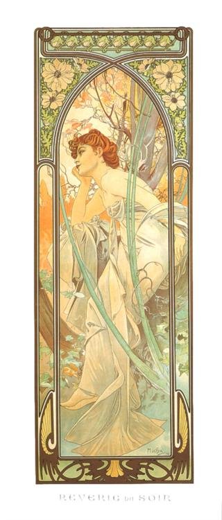 Alphonse Mucha : Reverie du Soir Art Print: Artist: Alphonse Mucha * Title: Reverie du Soir * Image Size: 40 x 14 inches. * Paper Size: 46 x 19 inches. * Notes: Lithograph