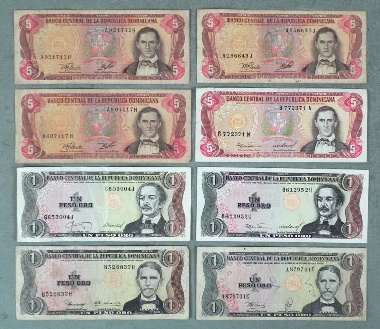7 Mixed Dominican Republic Bills 1 & 5 Peso 1974-87: 7 Mixed Dates Dominican Republic Paper Currency * Denomination: 1 & 5 Peso Dates: 1974-87