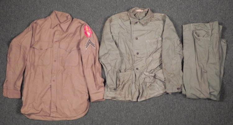 WWII US 2ND MARINE DIVISION WOOL SHIRT W/PATCH: WWII US 2ND MARINE DIVISION WOOL SHIRT W/PATCH & FATIGUES * NICE GROUP