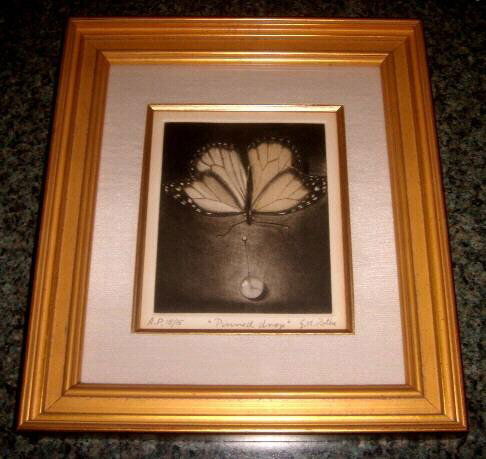 Pinned Drop Mezzotint By G.H. Rothe Framed to 20x23: G. H. Rothe. 1935-2007. Born as the daughter of a master goldsmith, G.H. Rothe grew up at WiedenbrÃ¼ck a small town in the heart of Germany. Her first training was of a technical kind co