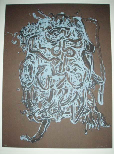 Ed Moses Signed LE Art Print Cap de Patata: This is a complex abstract art print. * Artist: Ed MosesSignature: Signed by the artistTitle: "Cap de Patata"Medium: Lithograph on paperSize: 31.5" x 23.5"Edition: Limited, numberedCondition: Excellen