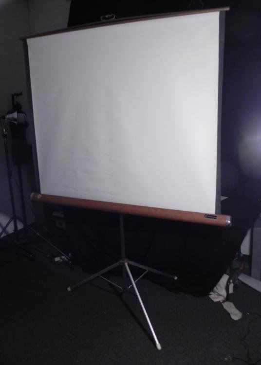 Radiant Vintage Projector Screen Large 57 Inch Wide: This is a very large Radiant Vintage Projector Screen, with viewable screen area of 57 inches wide. It is in very good and functional condition. It folds neatly so its completely portable. This will w