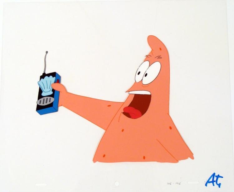 Animation Art Cel Spongebob Original Heartbreaking News: This original animation cel is from the Nickelodeon TV show SpongeBob Squarepants. The story takes place under the deep blue sea in Bikini Bottom, where SpongeBob resides. Sp