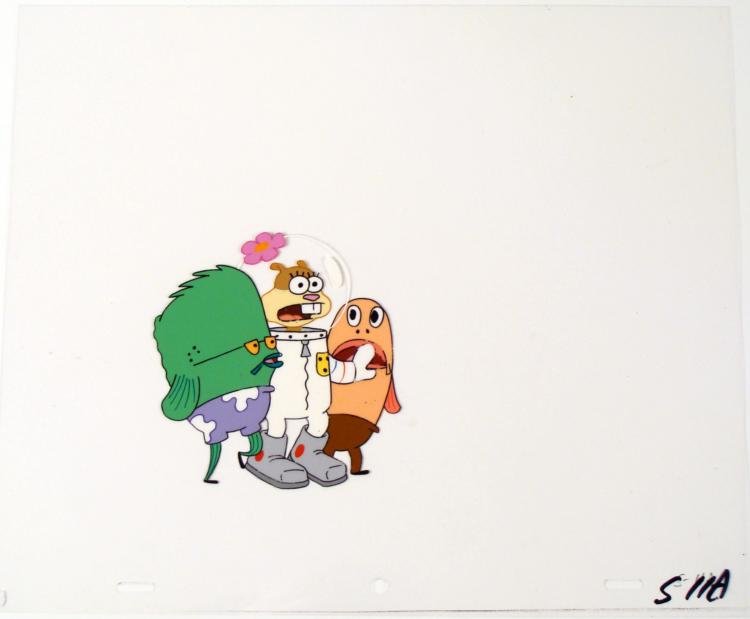 Spongebob Cel Art Hold on a Second Original Animation: This original animation cel is from the Nickelodeon TV show SpongeBob Squarepants. The story takes place under the deep blue sea in Bikini Bottom, where SpongeBob resides. Sp