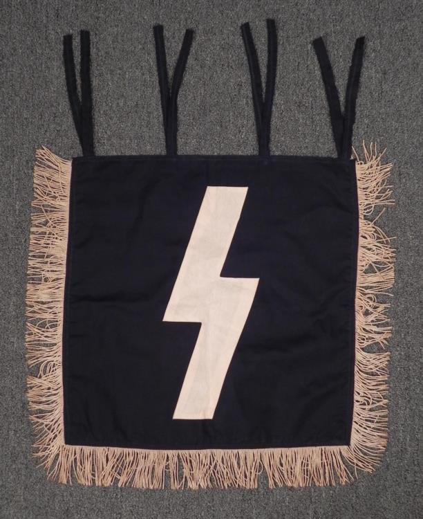 NAZI HJ/HITLER YOUTH DOUBLE SIDED TRUMPET FLAG/BANNER: NAZI HJ/HITLER YOUTH DOUBLE SIDED TRUMPET FLAG/BANNER FOR PARADES-MULTI-PC * OUTSTANDING TRUMPET BANNER TO BE TIED TO TRUMPET IN PARADES AS SEEN IN MANY NAZI HJ PHOTOS--RUNES ARE SEWN TO EACH SIDE OF