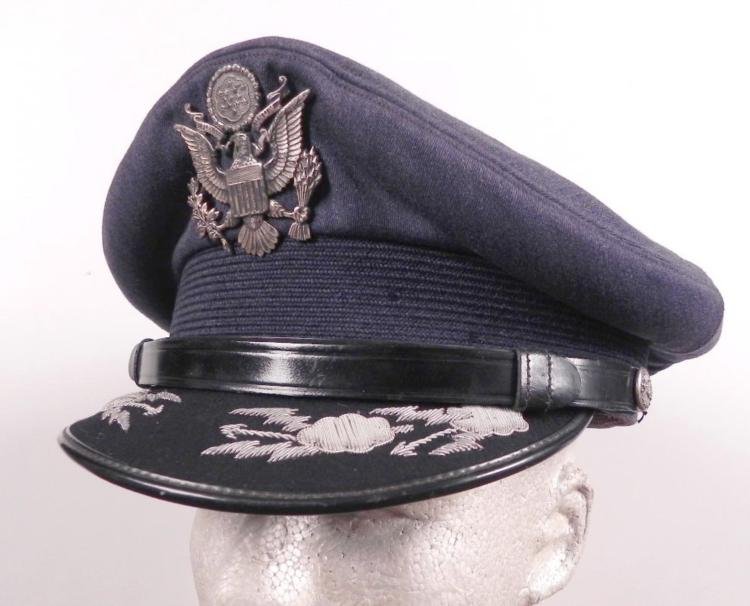 ORIG POST-WAR 1940'S OFFICER'S CRUSHER VISOR CAP CBI: ORIGINAL POST-WAR 1940'S OFFICER'S CRUSHER VISOR CAP FROM CBI HUMP PILOT W/COPY OF HIS HISTORY * NAME UNDER SWEATBAND-GUARANTEED TO HAVE BEEN THIS CBI PILOT'S VISOR-OUTSTANDING BULLION WORK ON VISOR O