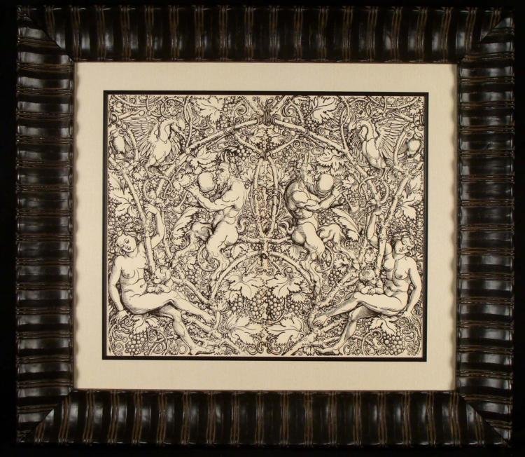 Hans Sebald Beham Antique Woodcut Print 1850 Rare: This is an antique woodcut by well-known German master engraver Hans Sebald Beham. This image is one of his mythical subjects, done in fantastic detail and complex layout. * Artist: Hans Sebald BehamT