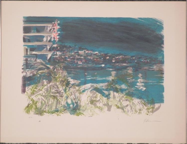 Ruth Gikow Signed Art Proof Print (Jack Levine's Wife): This is shoreline landscape on a warm, azure sea coast. * * * Artist: Ruth Gikow * Signature: In pencil, lower right * Medium: Lithograph on rag paper, deckled lower edge * Edition: Unnumbered artist'
