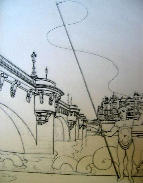 Andre Derain Posthumous Etching Le Pont Neuf: This is a the New Bridge across the River Seine in Paris. * Artist: Andre Derain (Posthumous) Title: Le Pont Neuf Medium: Etching on paper Sheet size: 17" x 12-3/4" Condition: Excellent * Biography:An