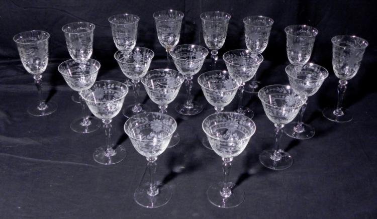 19) Red and White Floral Design Crystal Wine Glasses: What pairs very well with a good steak or fish dinner, wine of course! Here are 19 red and white crystal wine glasses. There are 11 red wine glasses and 8 white wine glasses. Both of them have a