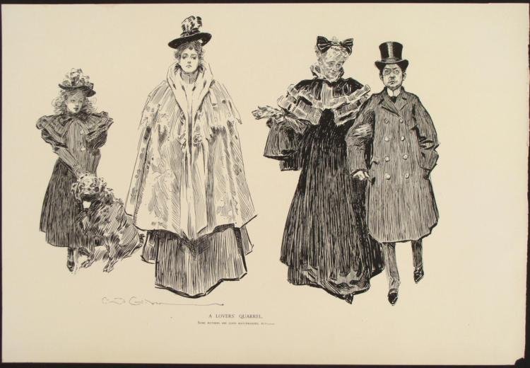Charles Gibson Girl Orig Book Print 1896 LOVERS QUARREL: This is an original, double-sided print from the antique book Pictures of People by Charles Dana Gibson. The book and this print were published in 1896, and this U.S. edition was limited to 500 copies