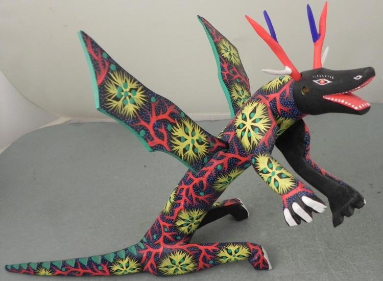 Francisco Melehor Original Lizard Sculpture Mexico: This is a wild lizard with fantastic pattern and a great pose, by a great Mexican artist. * Artist: Francisco Melehor * Signature: In marker, on the bottom * Composition: Wood, with some separate piec