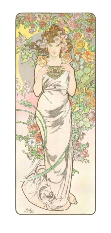 Alphonse Mucha : Rose, Flower Series, 1898 Art Print: Artist: Alphonse Mucha * Title: Rose, Flower Series, 1898 * Image Size: 40 x 16.5 inches. * Paper Size: 46 x 22 inches. * Notes: Lithograph