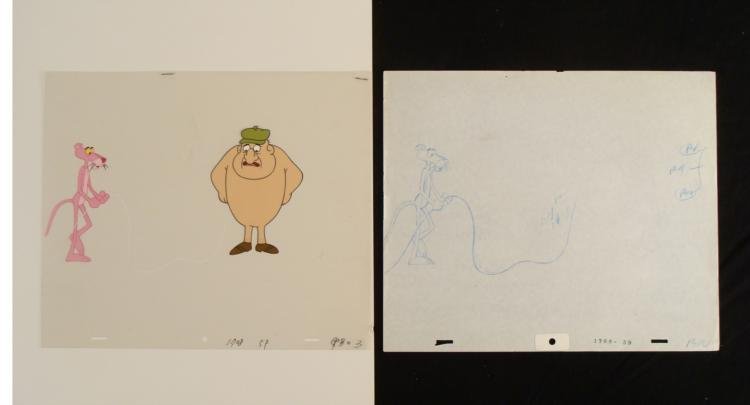 Original Animation Drawing Cel Pink Panther OOPS: Here is an original animation cel and drawing used in the production of The Pink Panther Show cartoon, done at the studio of Friz Freleng. The program ran on television throughout the 1970's.In this s