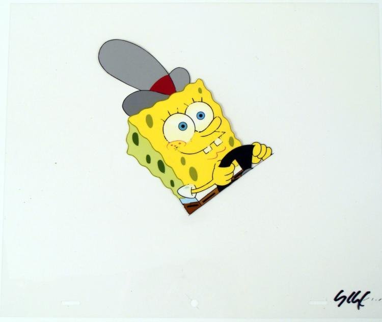 Original Art In the Zone Cel Animation Spongebob: This original animation cel is from the Nickelodeon TV show SpongeBob Squarepants. The story takes place under the deep blue sea in Bikini Bottom, where SpongeBob resides. Sp