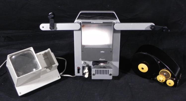 Vintage Alden Film Loader, Braun Splicer, Slide Viewer: Here are three vintage film processing and viewing devices. * * Included are: * Braun Type SB1 film splicer -lights up fine * Genei Scoper H3 -needs plug, some cracking on body * Alden 74 Bulk Film Lo